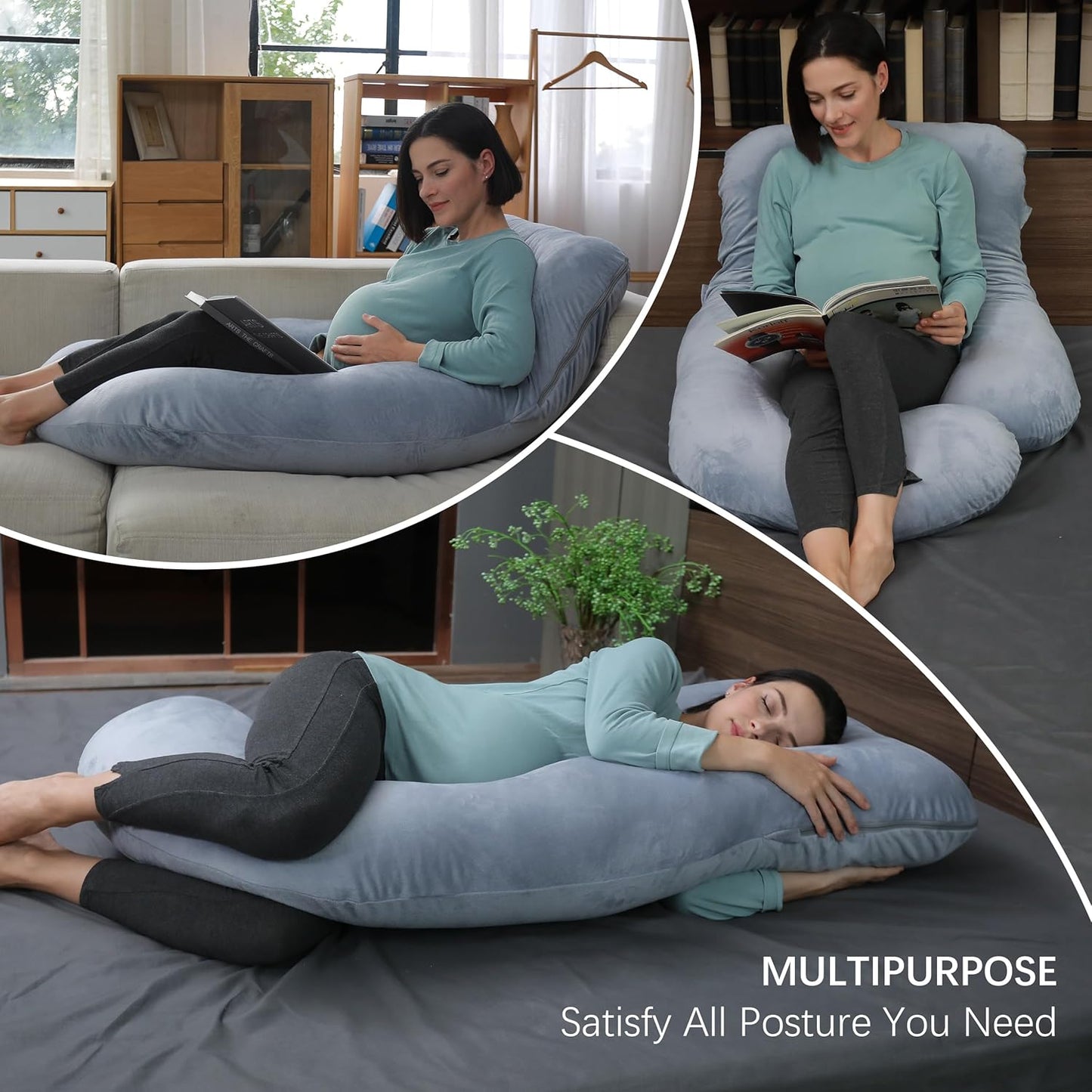 MOON PARK Pregnancy Pillows for Sleeping - 57 Inch U Shaped Full Body Maternity Pillow with Removable Cover - Support for Back, Legs, Belly, Hips - Pregnancy Pillow for Women - Grey