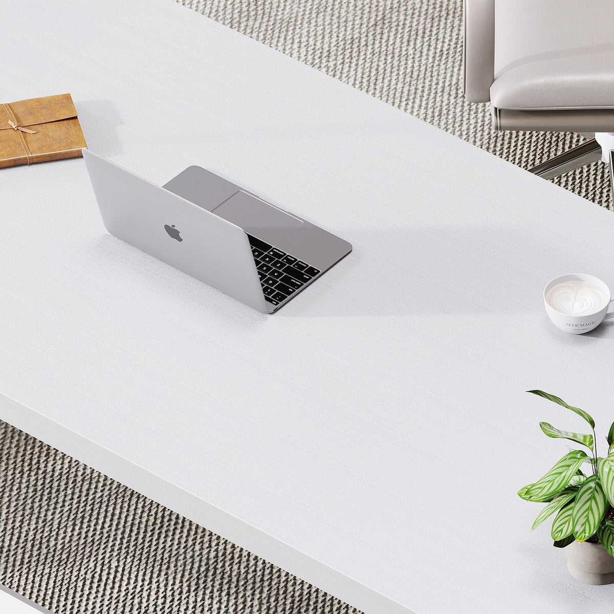 LVB White Computer Desk, Modern Wood Home Office Desk for PC Writing Work, Metal Wooden Executive Workstation Student Simple Desk, Computer Study Gaming Bedroom Table, 55 Inch, White Oak