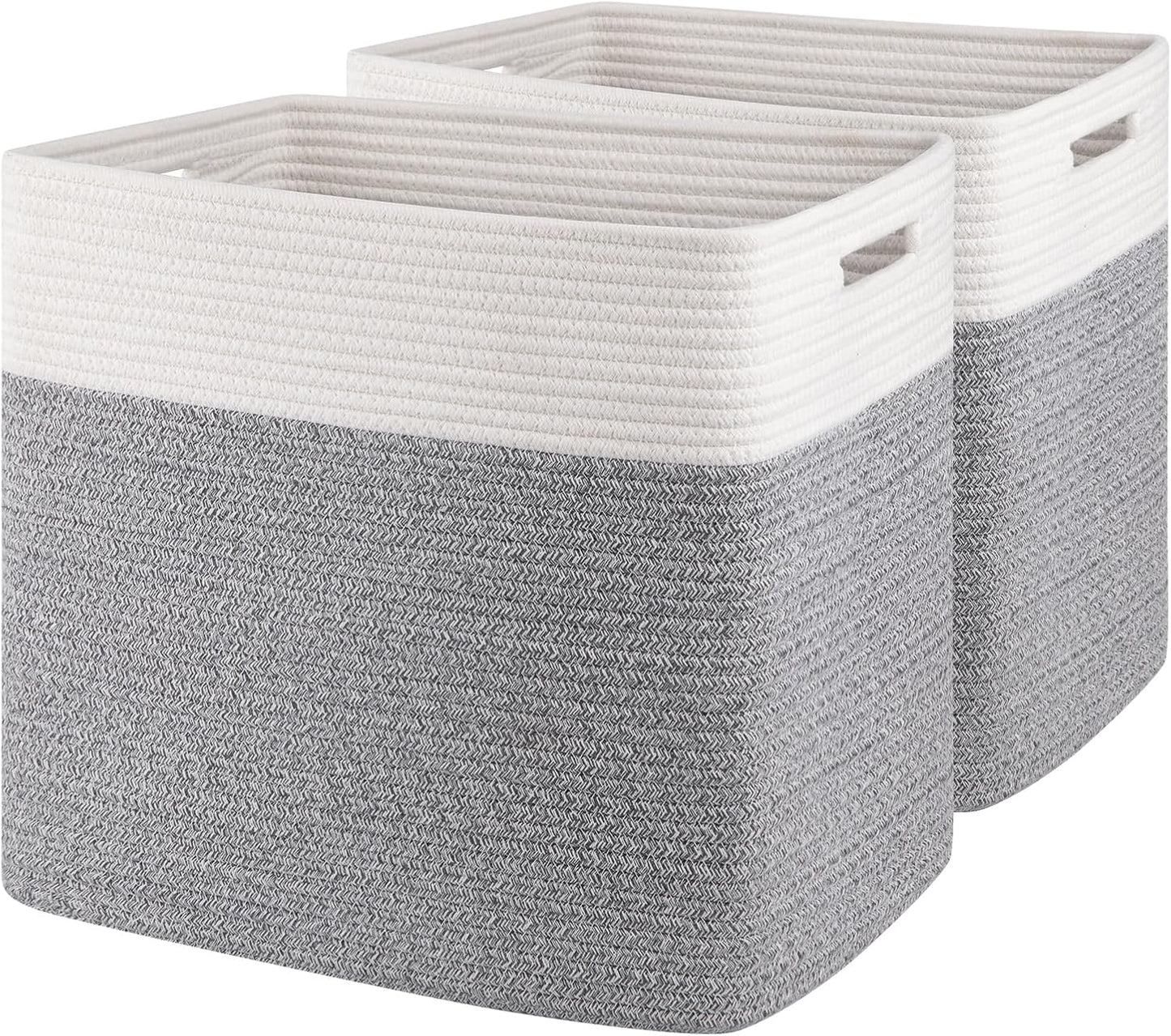 OIAHOMY 2 PACK Tall Storage baskets 55L Blanket Basket Living Room Grey | Large Collapsible Storage Bins Narrow Basket Baskets for Closet Organization Storage Baskets for Shelves Toy Storage Basket