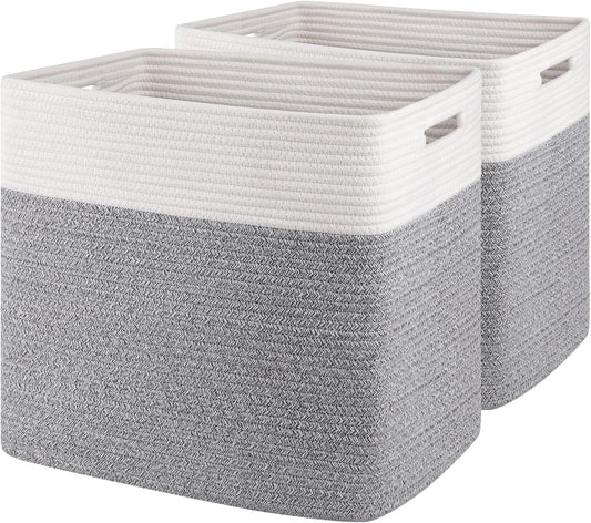OIAHOMY 2 PACK Tall Storage baskets 55L Blanket Basket Living Room Grey | Large Collapsible Storage Bins Narrow Basket Baskets for Closet Organization Storage Baskets for Shelves Toy Storage Basket