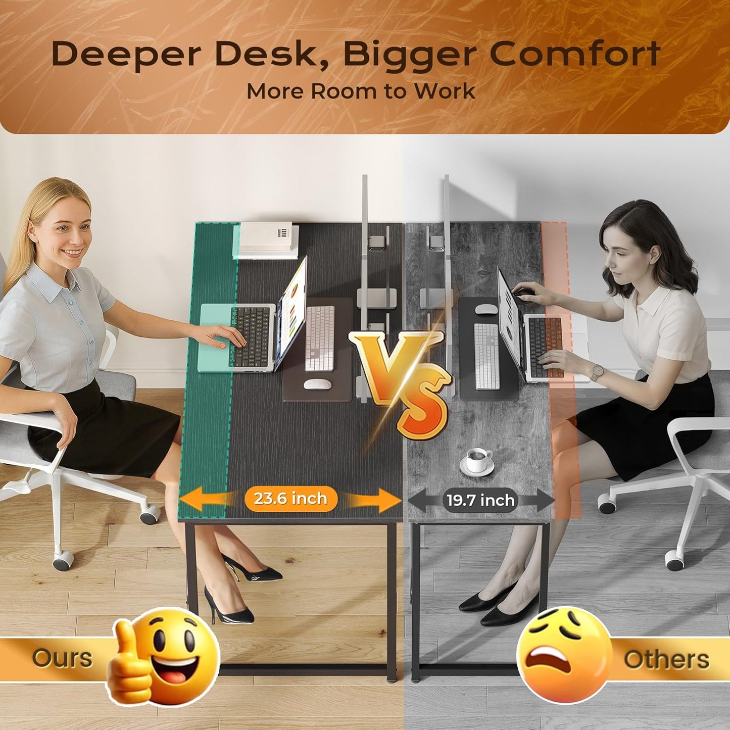 PRAISUN 55 X 24 Inch Computer Desk with Deeper Desktop, Gaming Office Writing Work Desk for Home Office, Study, Bedroom, Work from Home, Metal Frame, Black