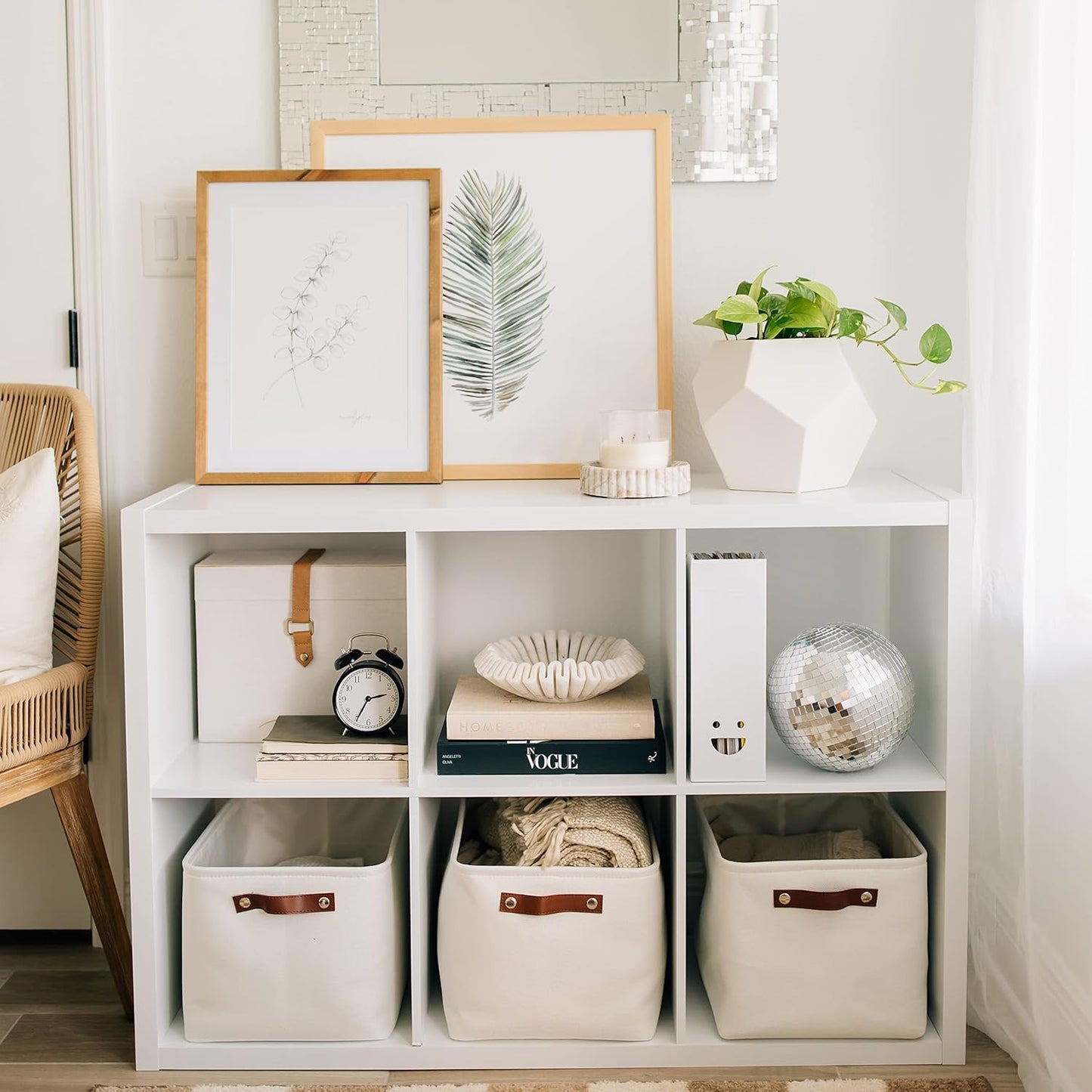 OrganiHaus 15x11in Canvas Storage Baskets 3 Pack | LARGE Fabric Bins for Shelves | Closet & Bedroom Storage | Full Off-White