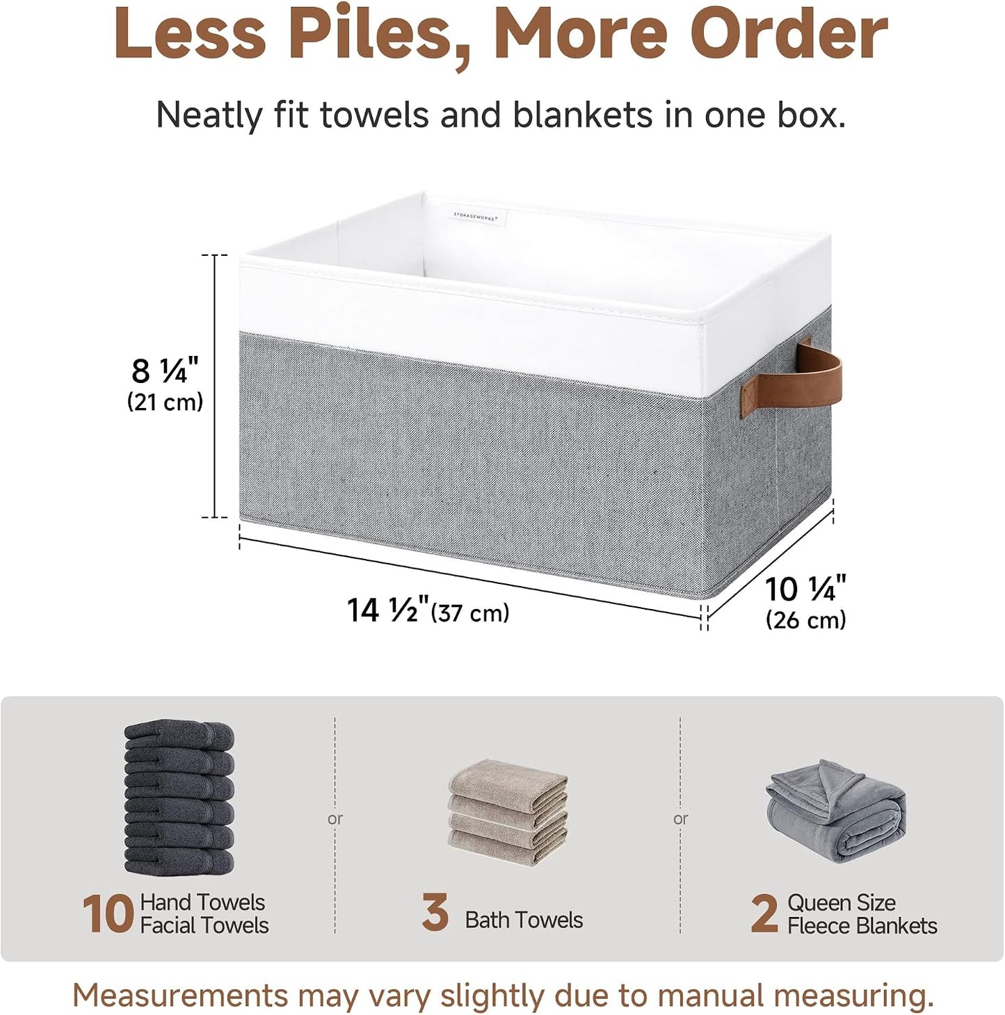 StorageWorks Closet Storage Bins, Gray&White, Large, 3-Pack | Fabric Shelf Baskets, Closet Organizers and Storage Basket, Foldable Storage Bins for Shelves, Clothes Storage Bins