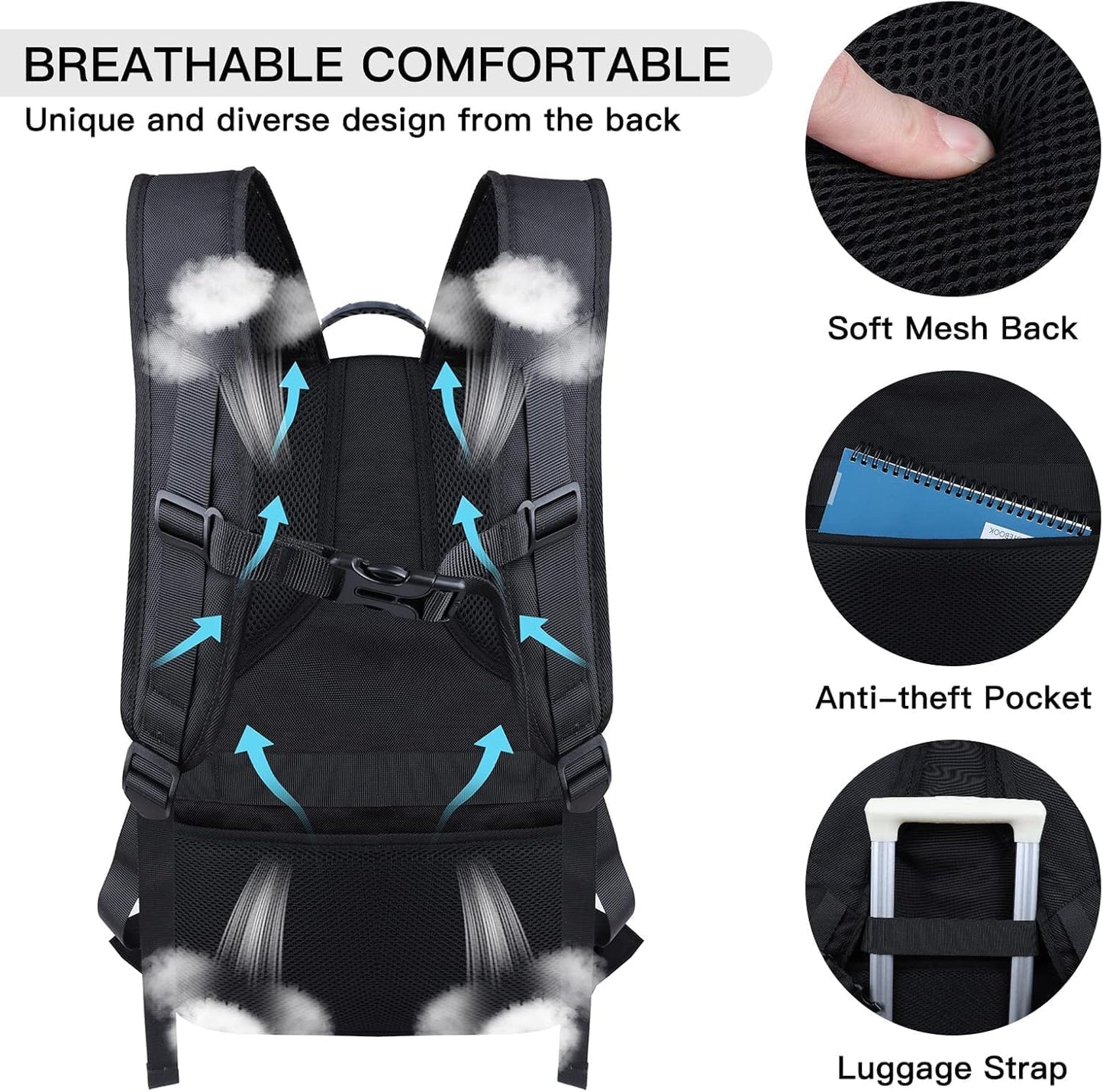 ANTERK Extra Large Travel Laptop Backpack, 17.3 Inch Carry on Backpack for Men Women, Big Anti Theft Water Resistant College Bussiness TSA Airline Approved Work Computer Backpack, Black
