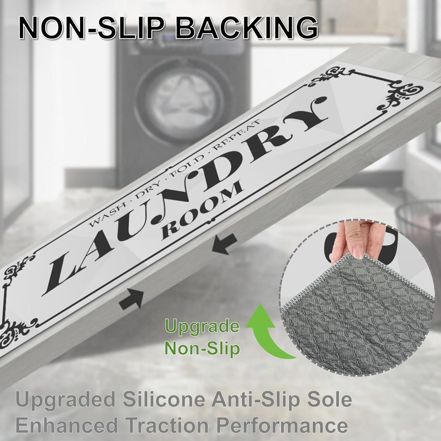 Laundry Room Rug: 17"X60" Non-Slip Washable Runner Rug, Rolled-up – NO Creases, Laundry Room Decor and Accessories, Text Design Laundry Mat - Area Rug for Farmhouse Kitchen Living Room Hallway