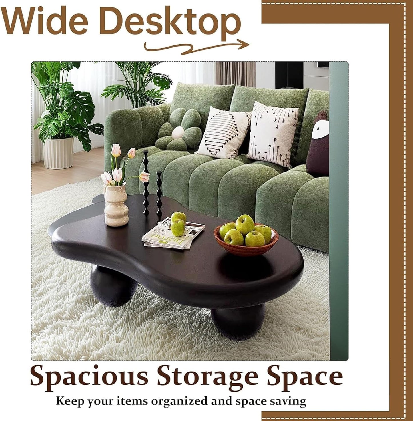 Mid Century Modern Cloud Coffee Table (D47.24in) | Irregular Cute Wooden, Industrial Center Table, Sturdy Legs, For Apartment Living Room