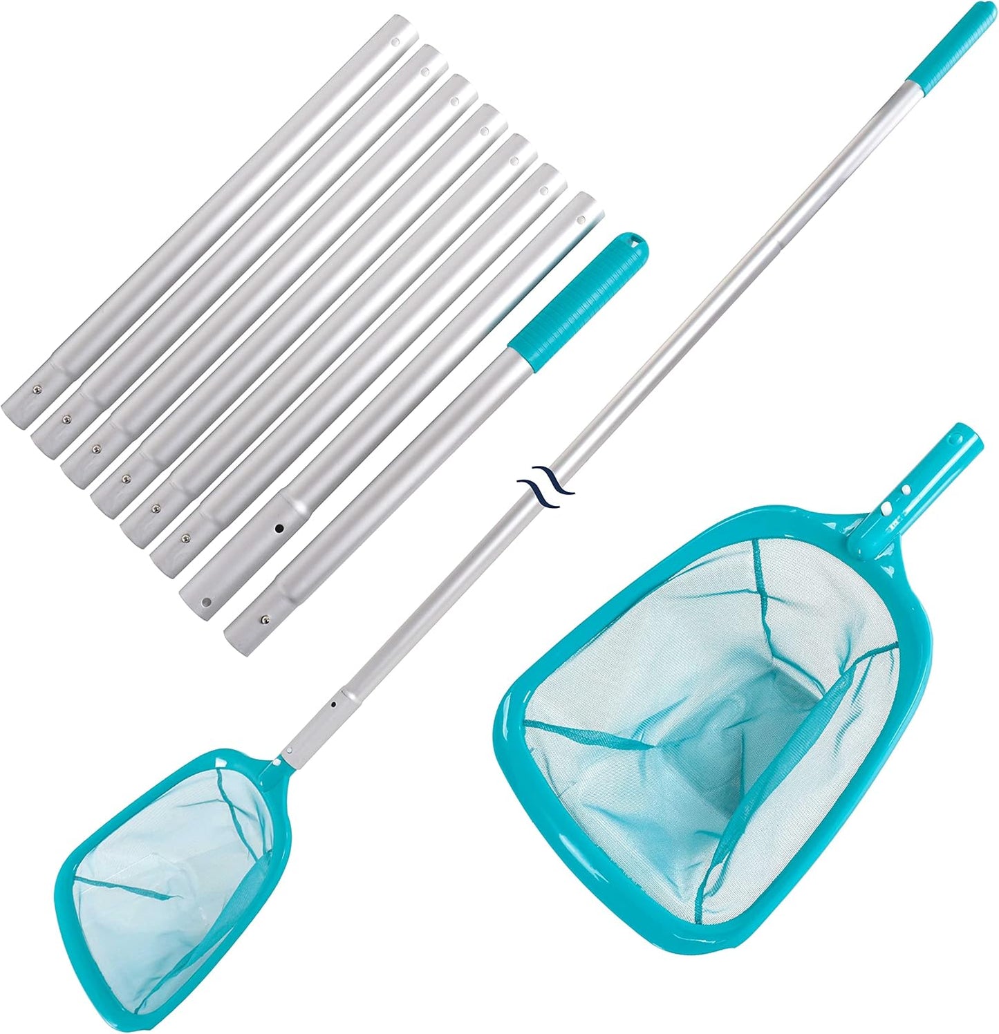 U.S. Pool Supply Swimming Pool 5 Foot Leaf Skimmer Net with 4 Aluminum Pole Sections - 6" Deep Ultra Fine Mesh Netting Bag Basket for Fast Cleaning of The Finest Debris - 60" Long, Clean Spas, Ponds