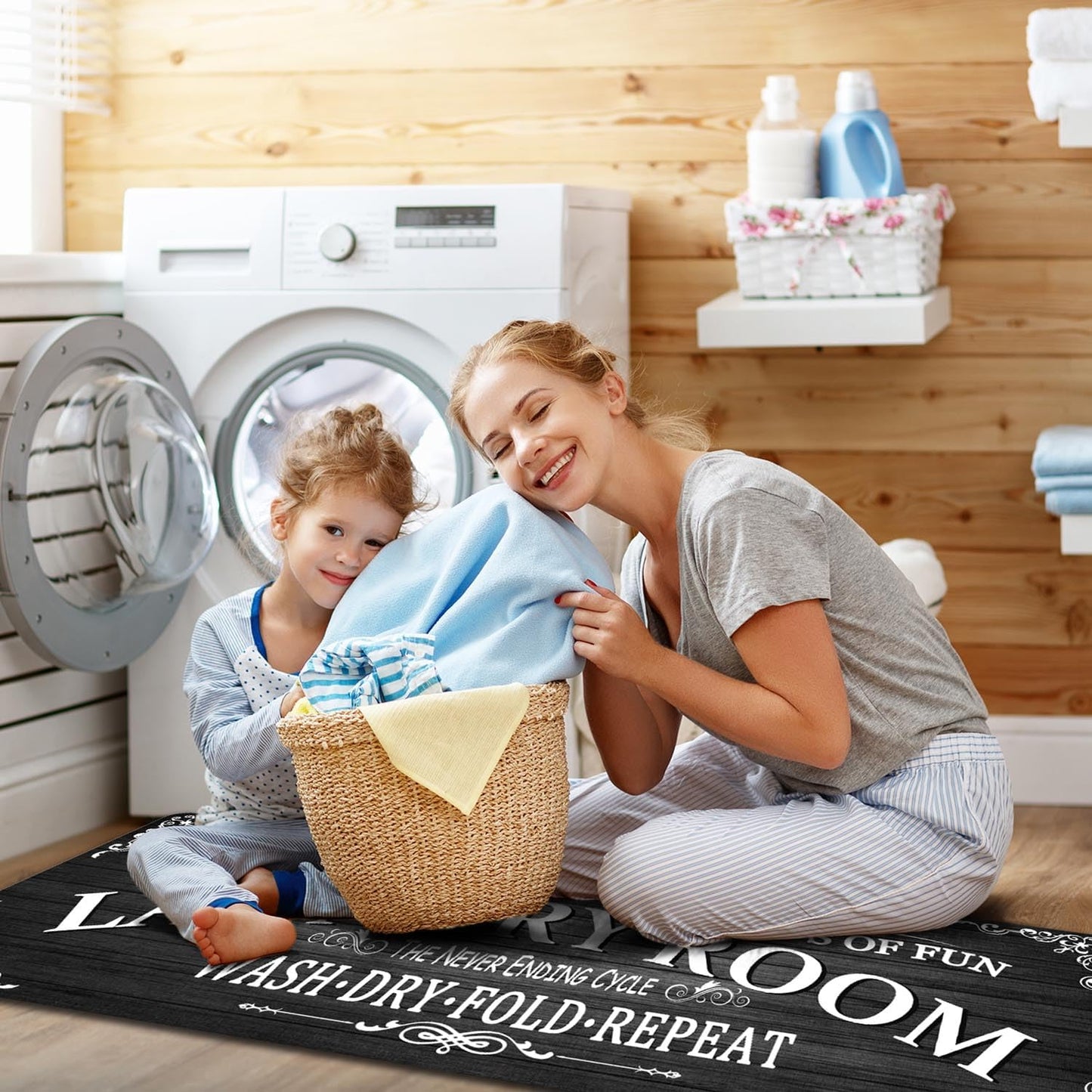 Non Slip Laundry Room Rug - Farmhouse Kitchen Floor Mat -Laundry Room Rug- Runner Decor -Washable Floor Carpet for Washroom Mudroom Kitchen Bathroom Hallway-20 x48