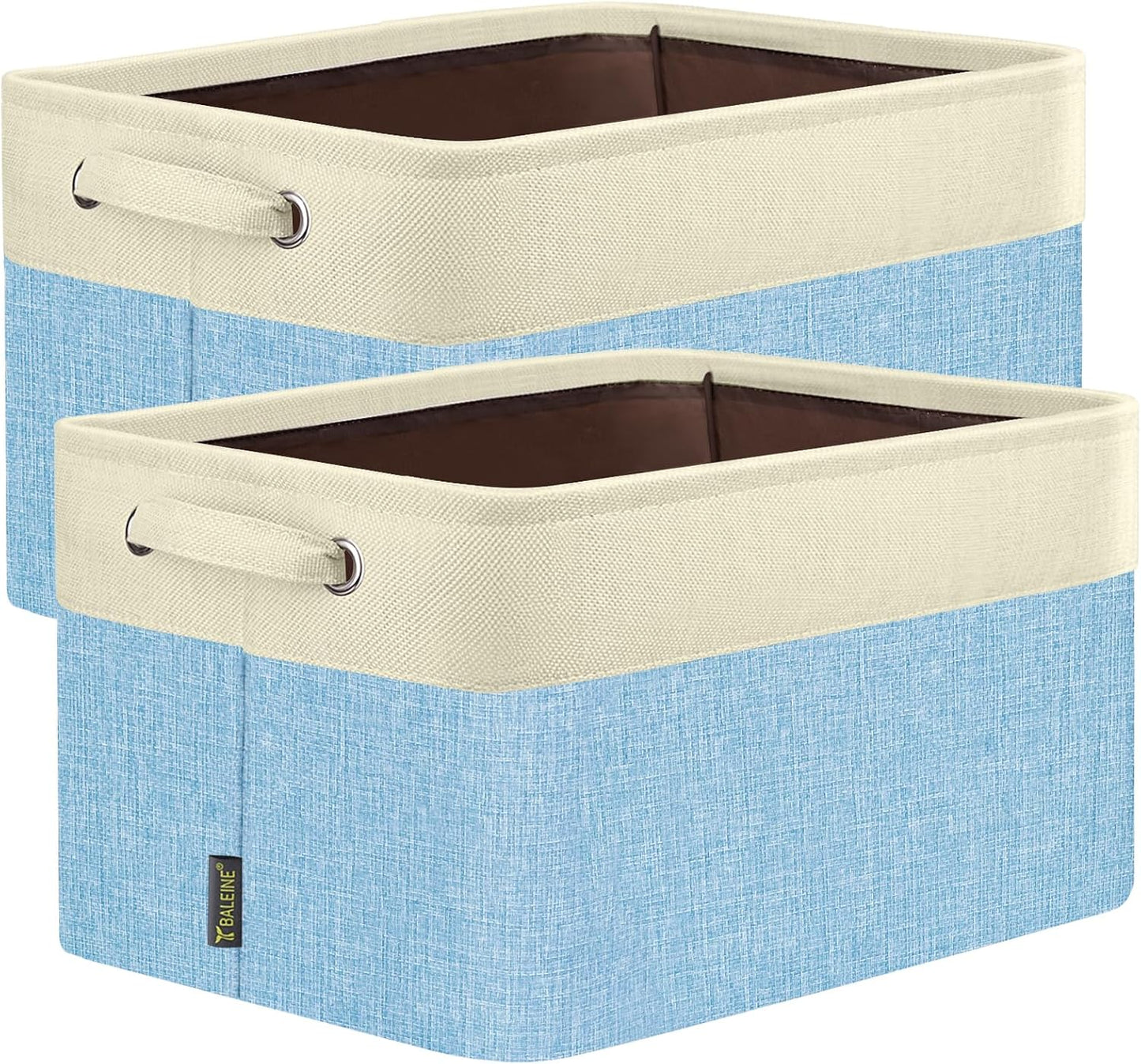 BALEINE 2 Pack Fabric Closet Storage Bins for Shelves, Linen Closet Organizers and Storage, Decorative Baskets for Organizing, Shelf, Clothes, Home, Office (Skyblue, 15''x11''x9.5'')