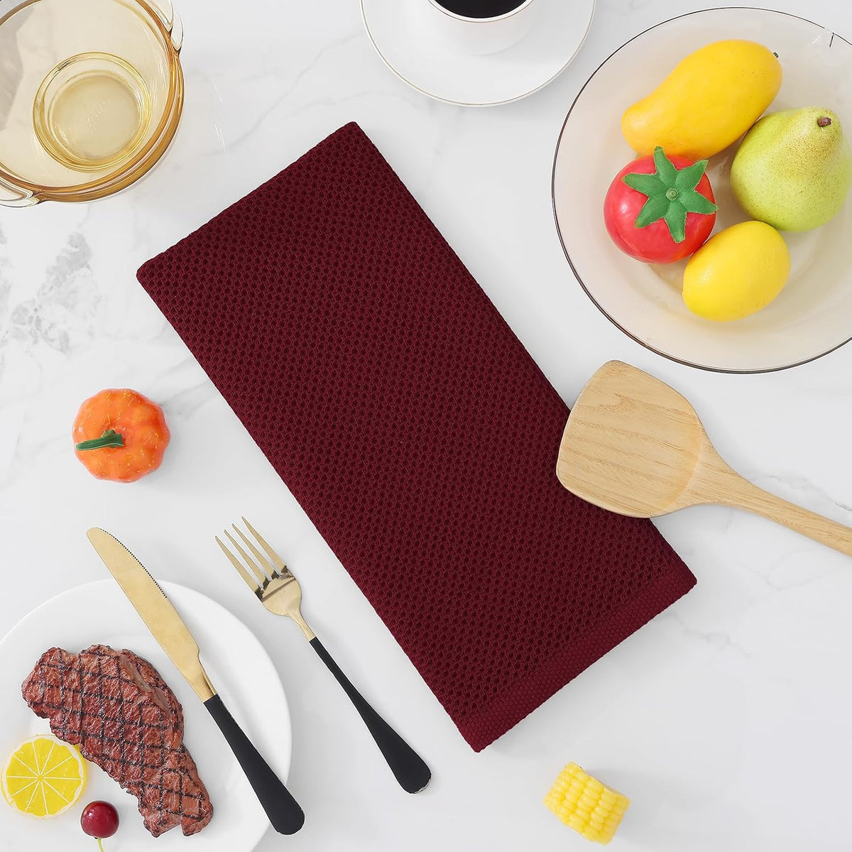 Homaxy 100% Cotton Waffle Weave Kitchen Dish Towels 12-Pack, Burgundy