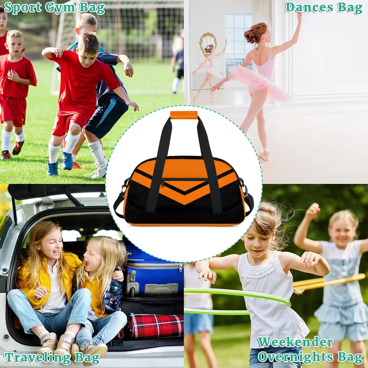 Sports Duffle Bags Orange Travel Duffle Bag Waterproof Gym Weekender Overnight Carry On Bag for Dance, Yoga