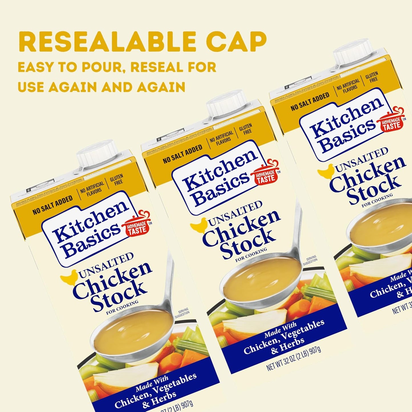 Kitchen Basics Unsalted Chicken Stock, 32 oz. Carton (Pack of 12) Add Delicious Flavor to Chicken Noodle Soup, Broths and Gravy, Perfect for Stocking Up
