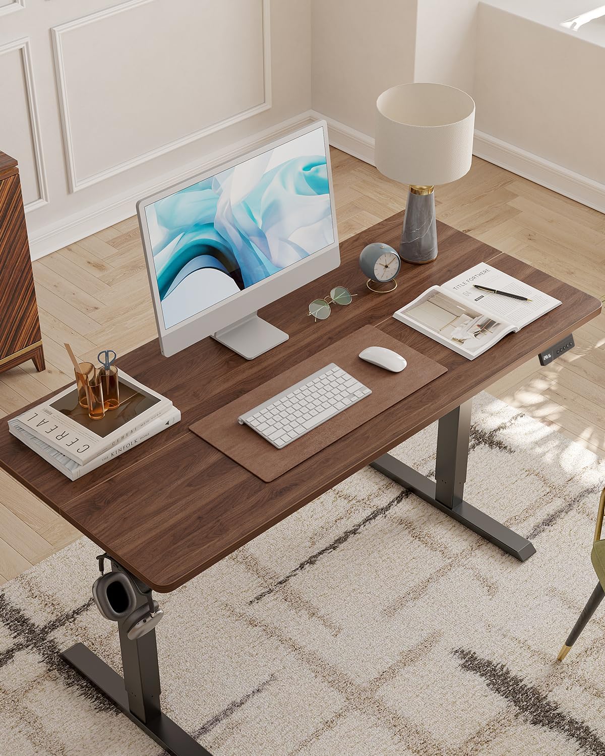 CubiCubi 55 x 28 Large Standing Desk, Height Adjustable Electric Computer Desk, 28" Deep Desktop, Sit Stand up Home Office Workstations with 4 Preset Heights, Black Walnut