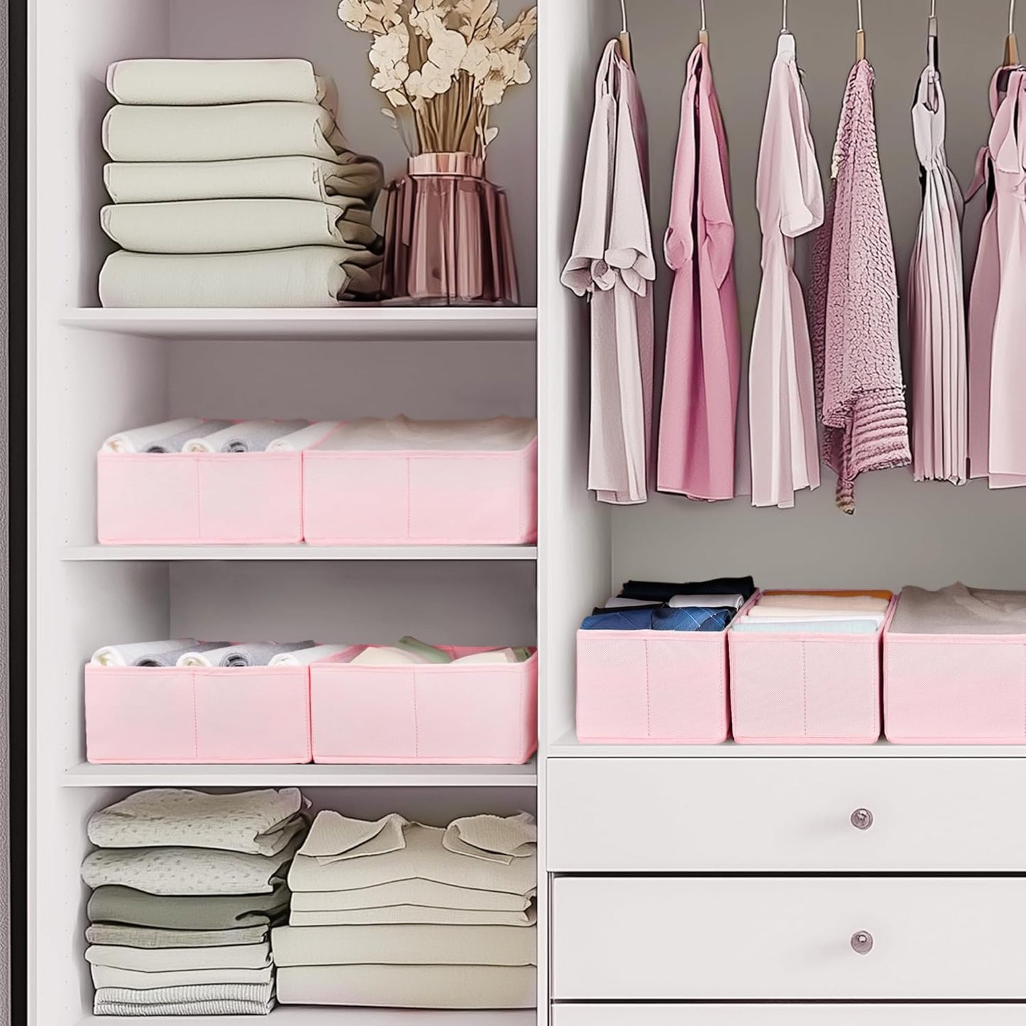 Criusia Drawer Organizer Clothes, 10 Pack Dresser Organizer for Baby Clothes, Underwear, Sock- Foldable Closet Organization and Storage Dividers Bins for Nursery, Bedroom (Pink)