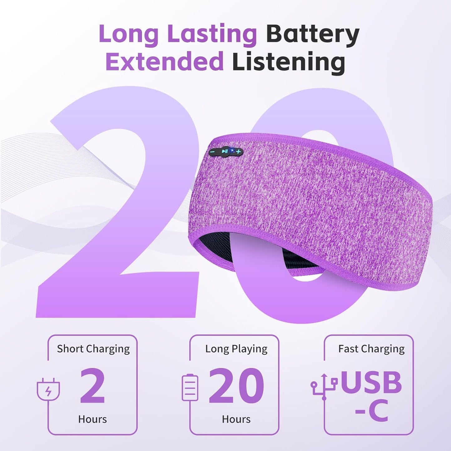 Sleep Headphones Bluetooth 6.0 Headband, 20Hr Headband Headphones with HD Stereo Speakers, Sports Wireless Earphones for Side Sleepers Workout Yoga Travel Meditation, Gifts for Women Men,Purple