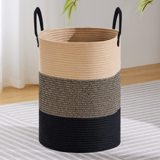 VIPOSCO 72L Tall Woven Laundry Basket Hamper, Brown Black