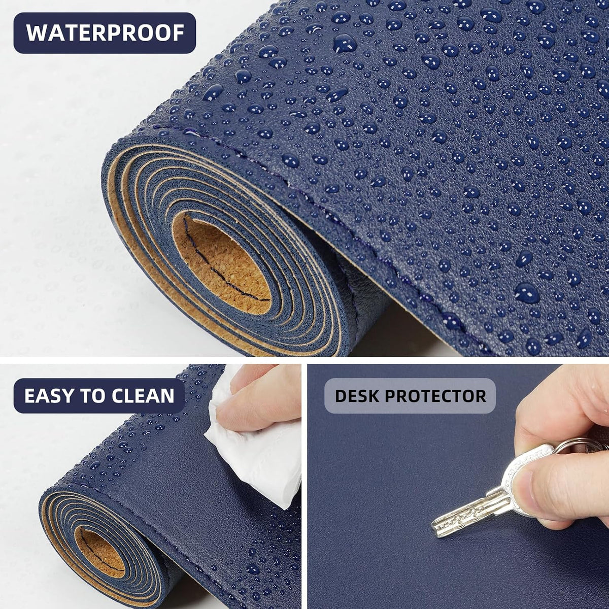 AFIING Desk Mat, Blue, 35.4" x 17", Cork Desk pad Protector