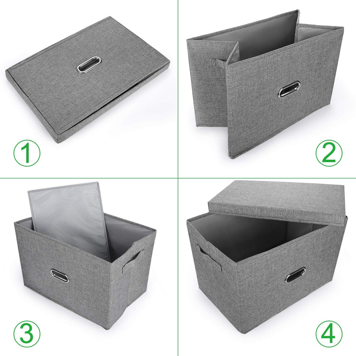 Large Linen Fabric Foldable Storage Bins with Removable Lid and Handles, Washable Storage Box Organizer Containers Baskets Cube with Cover for Bedroom,Office(Cream, Large(2-Pack))