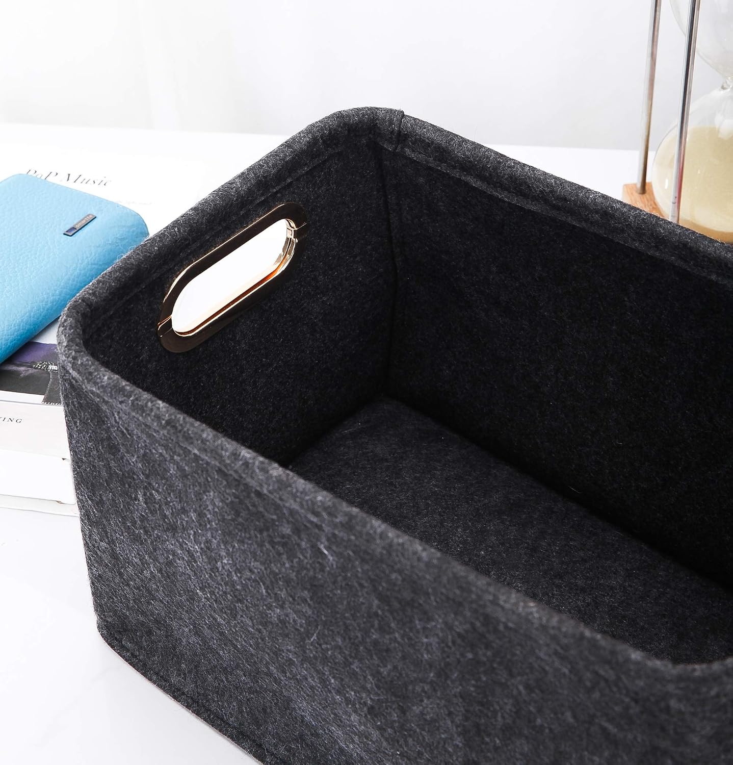 Collapsible Storage Bins Foldable Felt Fabric Storage Basket Organizer Boxes Containers with Handles Metal Handles for Nursery Toys,Kids Room,Clothes,Towels,Magazine