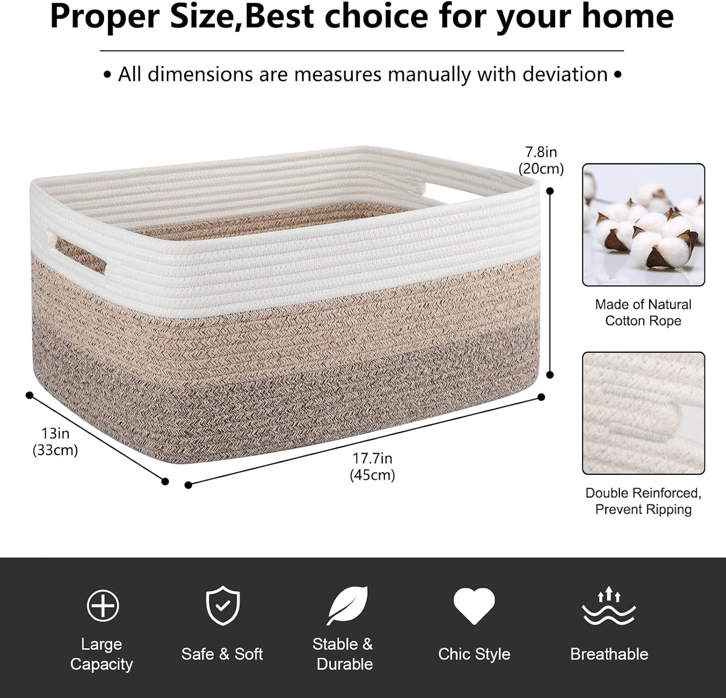 OIASKET Large Storage Basket for Organizing, Woven Rope Basket for Shelves, Closet Organizer Bins for Clothes, Blanket, Toys, Baby Nursery Storage, 17.7" x 13" x 7.87", 3 Packs Gradient Yellow