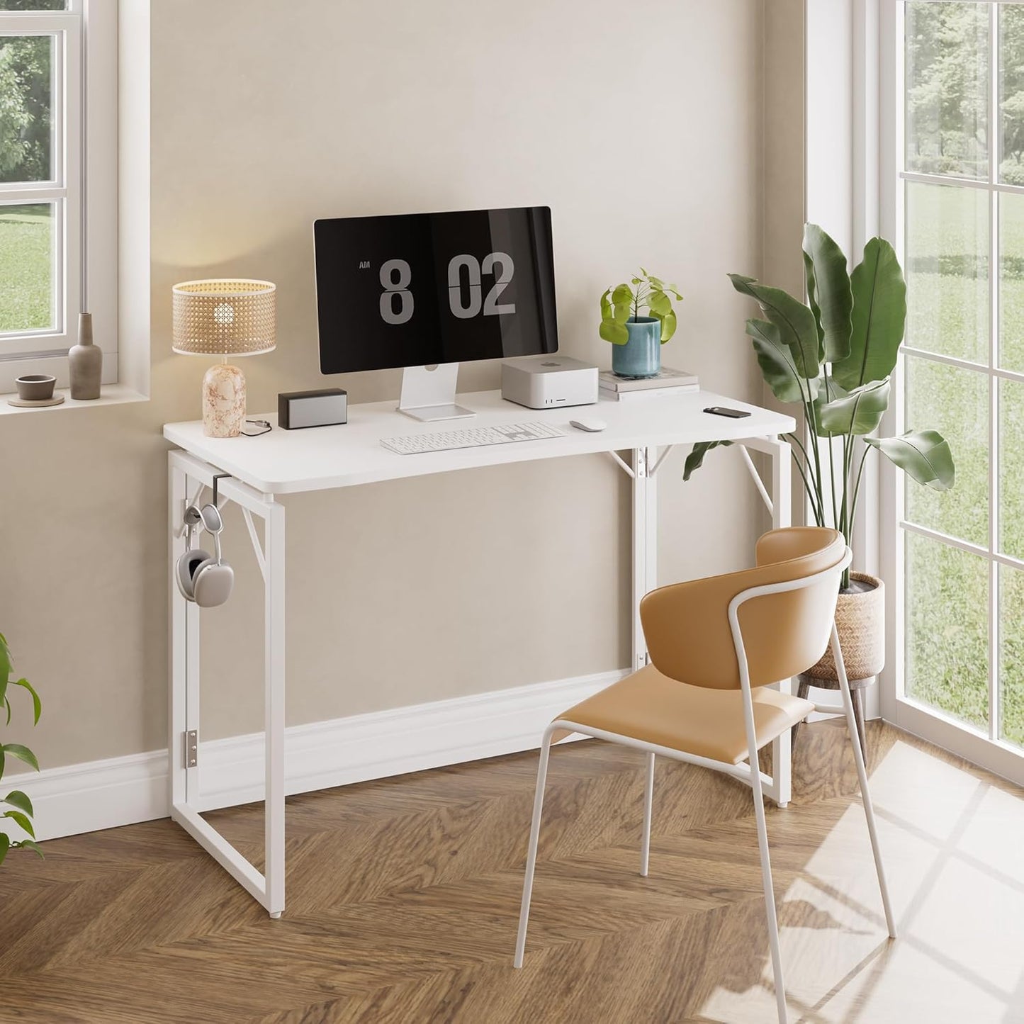 JOYMOOP White Folding Desk - 31.5", No Assembly Small Foldable Desk for Home, Office, Wooden Top Folding Computer Desk for Working, Writing, Studying