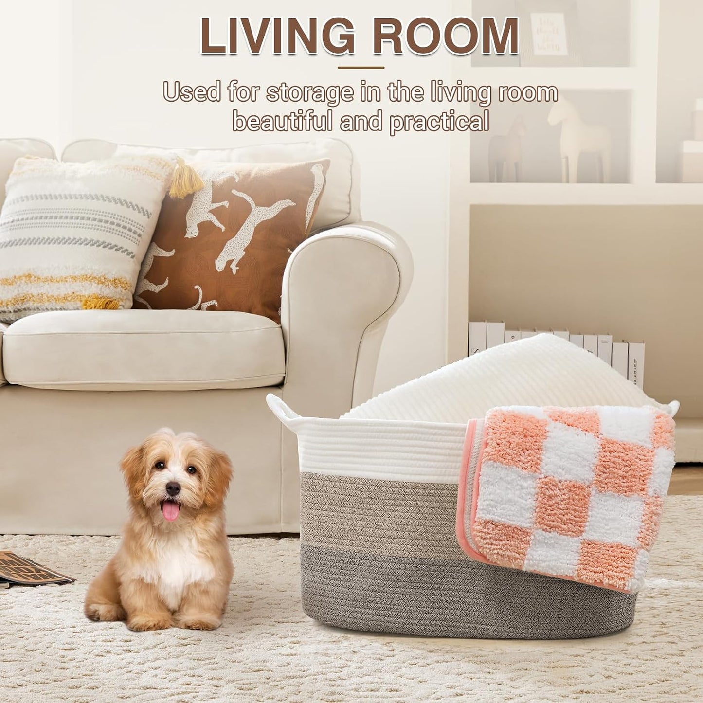 YOUDENOVA Large Blanket Basket, Rectangle Cotton Rope Storage Baske | Nursery Laundry Hamper for Storage Clothes Organizing, 21.6''×14.9''×11.8'' Woven Basket, Dirty Clothes Organizer Bins