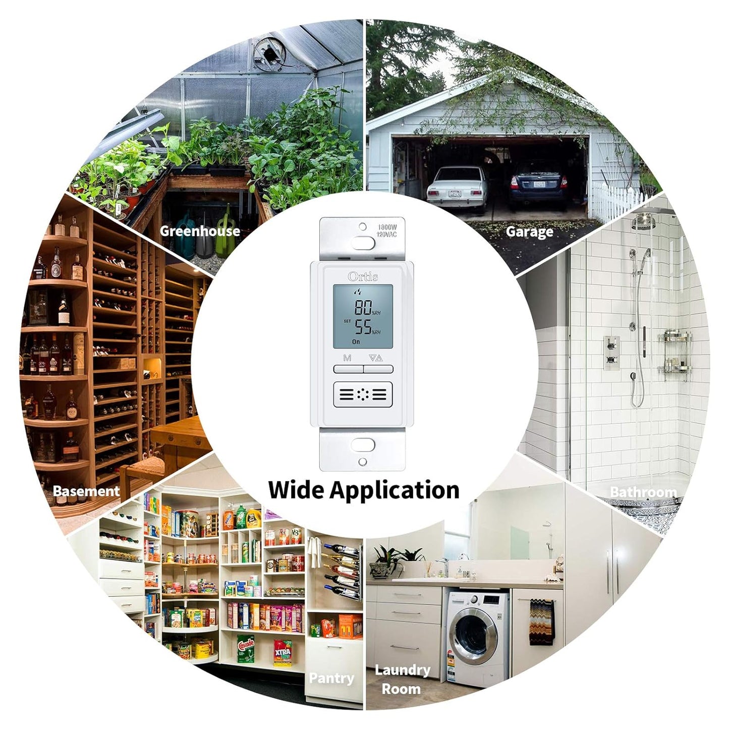 [New Generation] Humidity Sensor Switch, Ortis in-Wall Bathroom Fan Automated Control Switch, Air Moisture Detection, Neutral Wire Required, White, 120V/220V