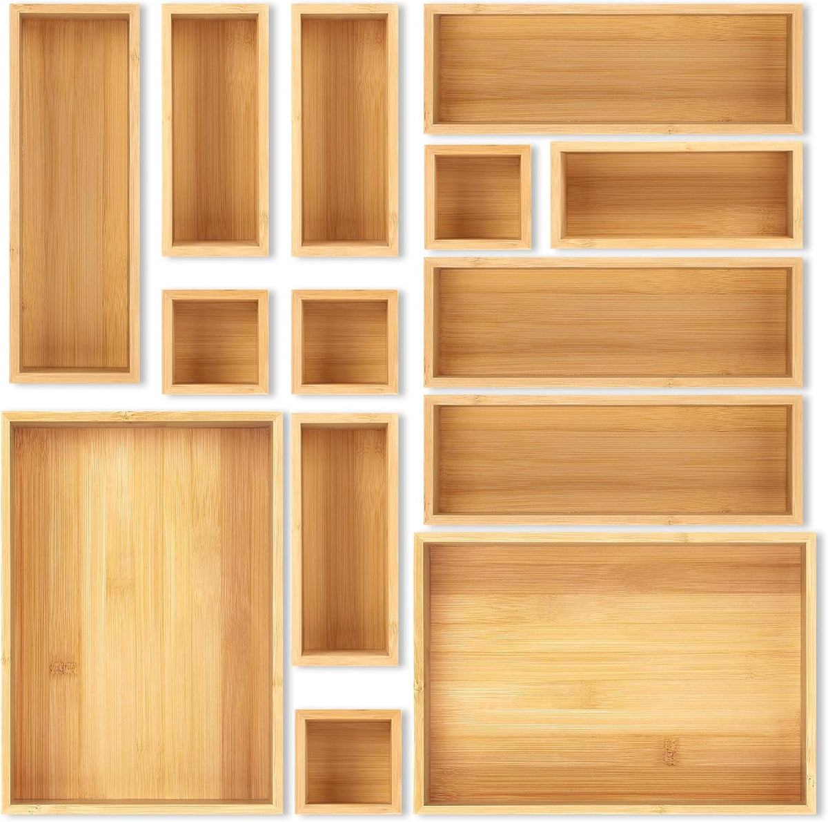 MapleGrace Bamboo Drawer Organizer Set, Individual Wood Storage Organizers