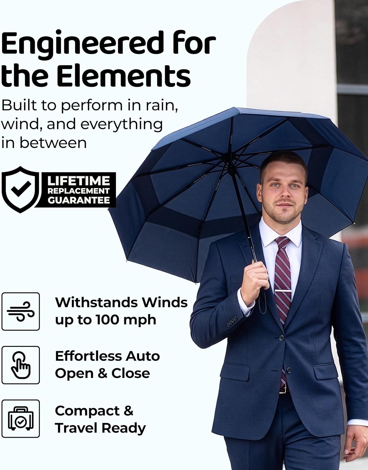 Repel Windproof Travel Umbrella - Compact & Withstands Winds up to 100MPH , Strongest Premium Auto Folding Umbrella for Rain and Sun - Durable, Light & Portable for Women & Men , Fits Backpack & Cars