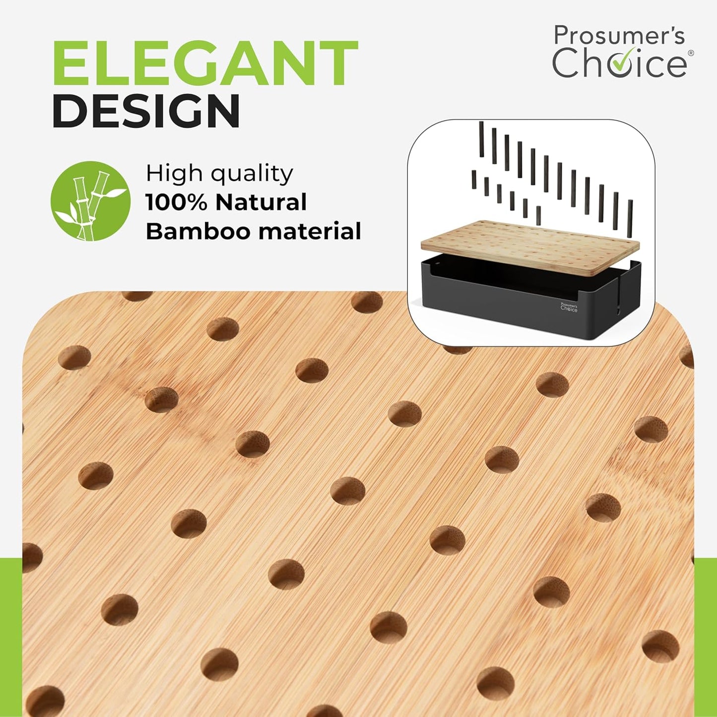 Prosumer's Choice Bamboo Charging Station for Multiple Devices - Wood Device Dock, Organizer Suitable Apple & Android Cell Phone, Tablet, iPad Cables Not Included, Metal & Bamboo Black