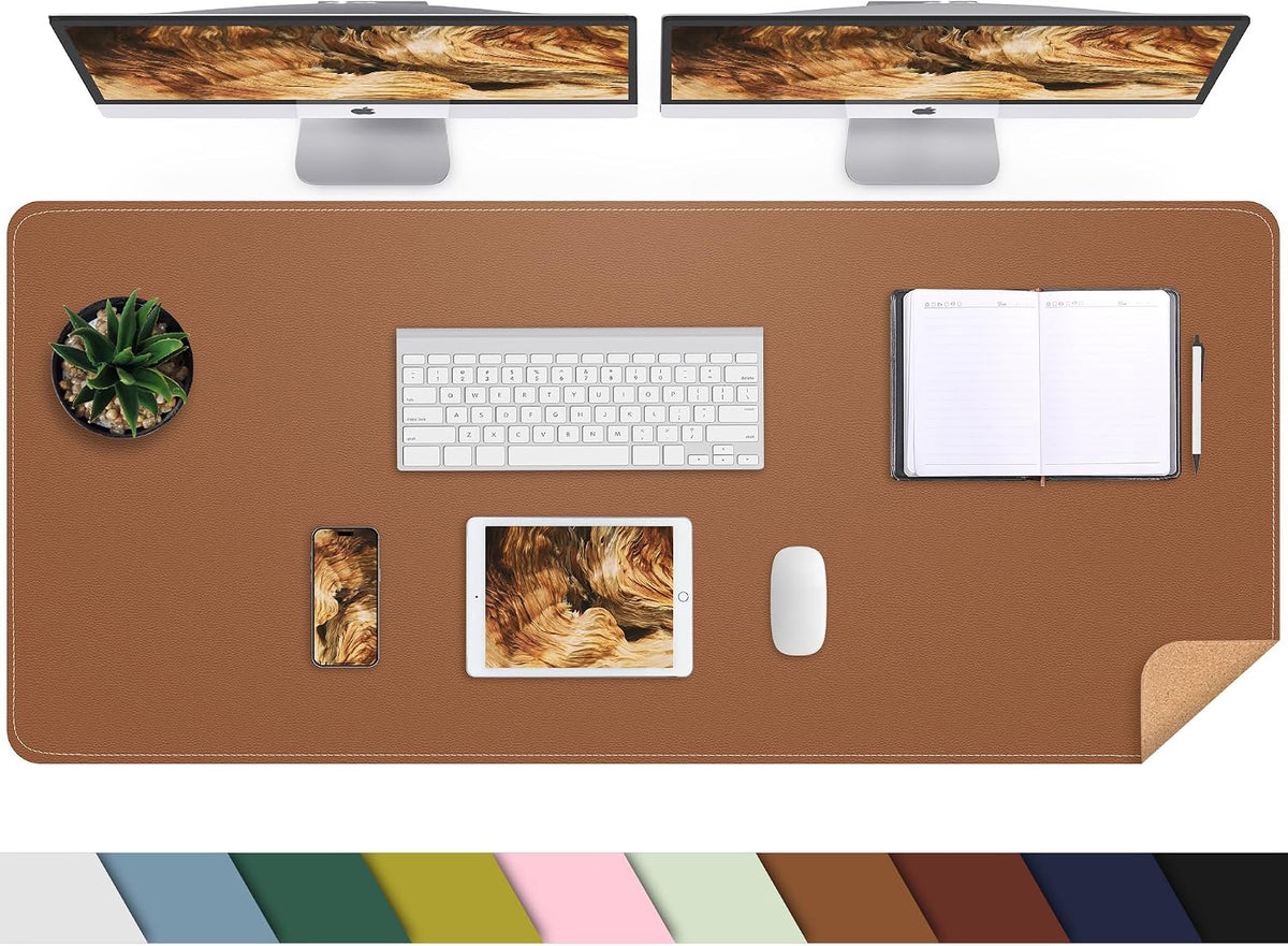 AFIING Cork Desk Mat 55" x 17", Dual-Sided Natural Cork & PU Leather Desk Pad, Non-Slip Waterproof Large Mouse Pad for Office, Home & Gaming (Brown)