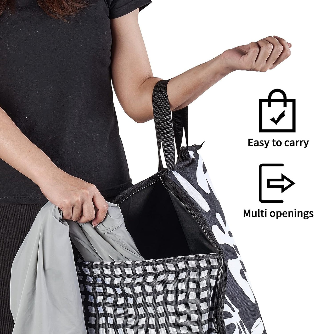 JOMOLA Collapsible Laundry Hamper 75L Large Fabric Foldable Laundry Basket Dirty Clothes Laundry Bag with Handles for Family College Dorm Storage Organizer (Black)