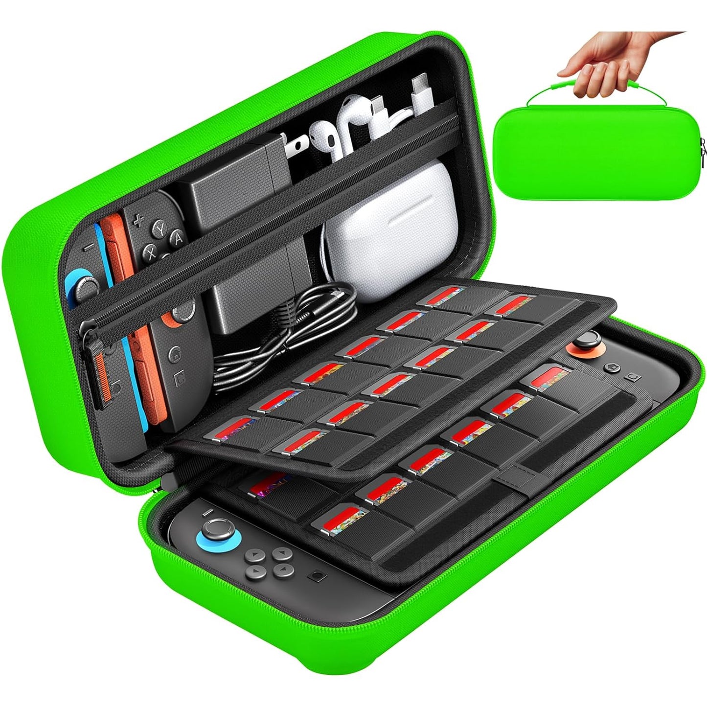 daydayup Switch Carrying Case Compatible with Nintendo Switch 2, with 24 Games Cartridges Protective Hard Shell Travel Carrying Pouch DS Case Green