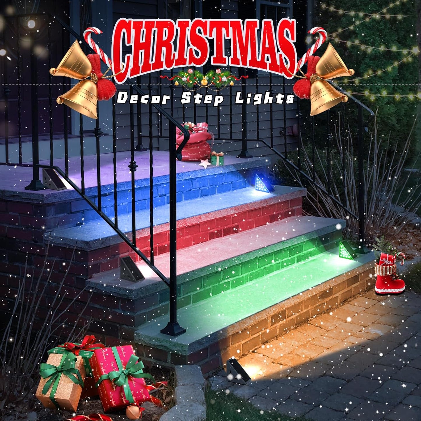 NIORSUN Solar Step Lights,6 Pack RGB Solid Color Changing Solar Stair Lights Outdoor Waterproof IP67 Auto On Off,Solar Lights for Steps,Stair,Patio,Yard,Porch,Front Door,Deck Decor