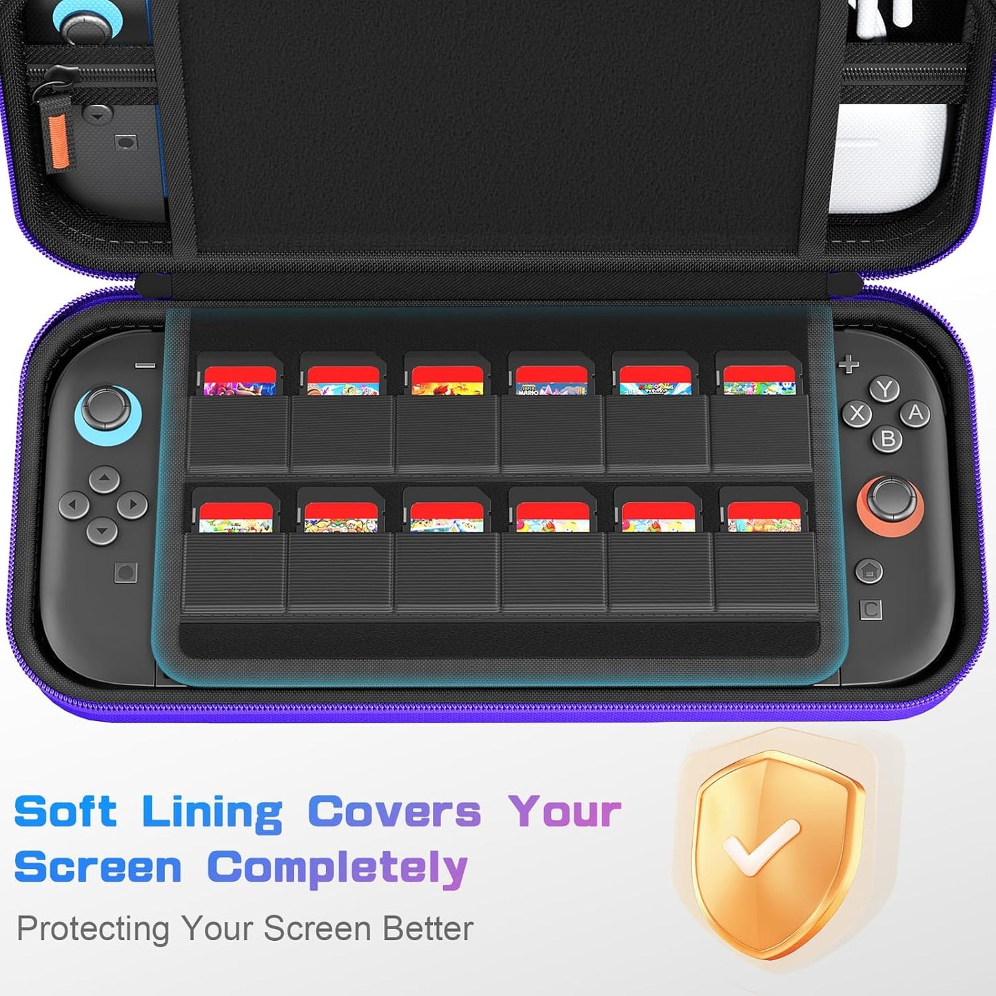 daydayup Switch Carrying Case Compatible with Nintendo Switch 2, with 24 Games Cartridges Protective Hard Shell Travel Carrying Pouch DS Case Purple