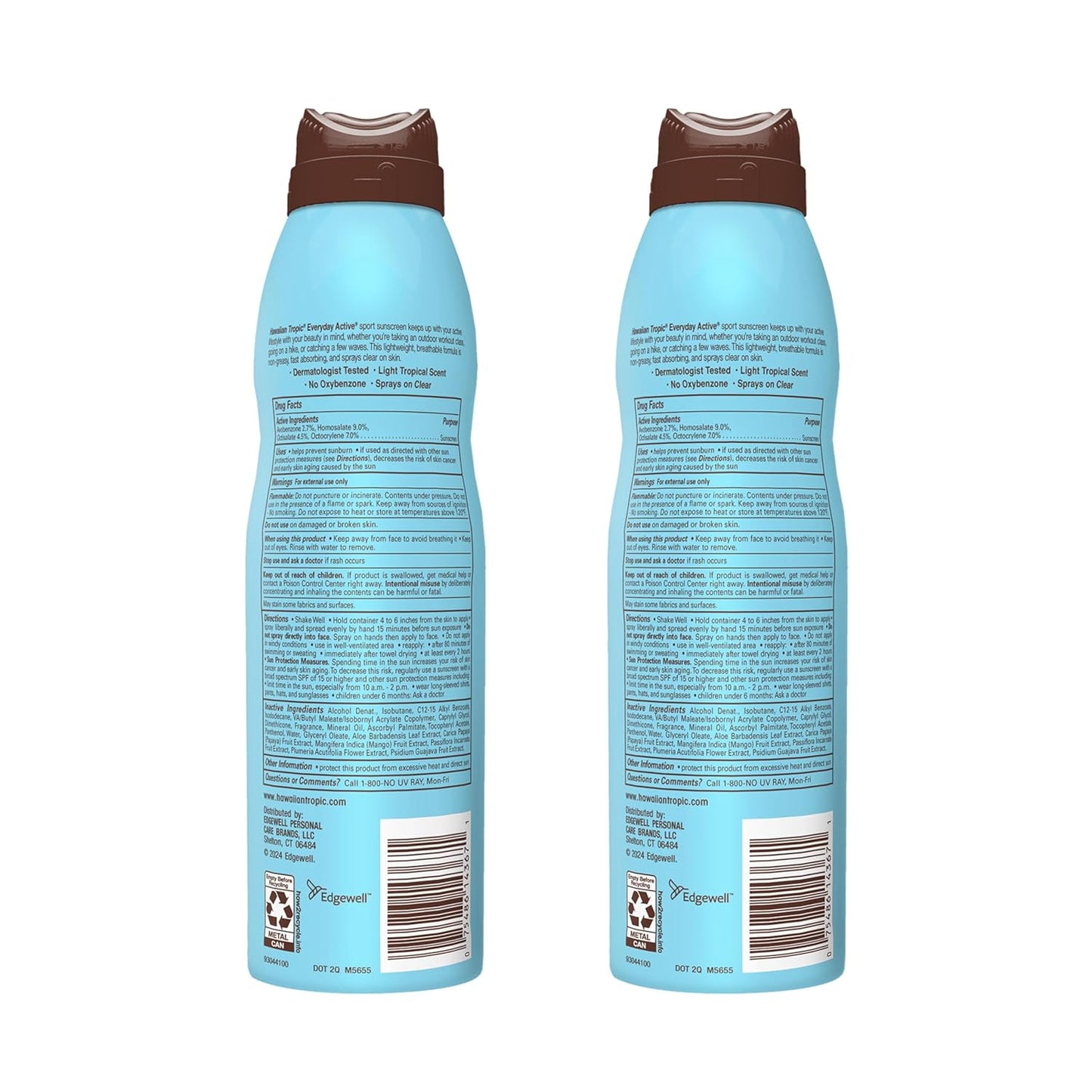Hawaiian Tropic Everyday Active Spray Sunscreen SPF 50 | Body Sunscreen Spray SPF 50, Sunblock, Oxybenzone Free, 6oz each Twin Pack