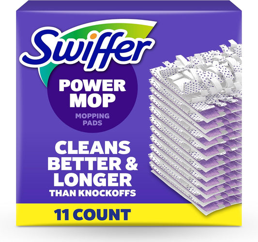 Swiffer PowerMop Multi-Surface Mopping Pad Refills for Floor Cleaning, 11 Count, White/Purple