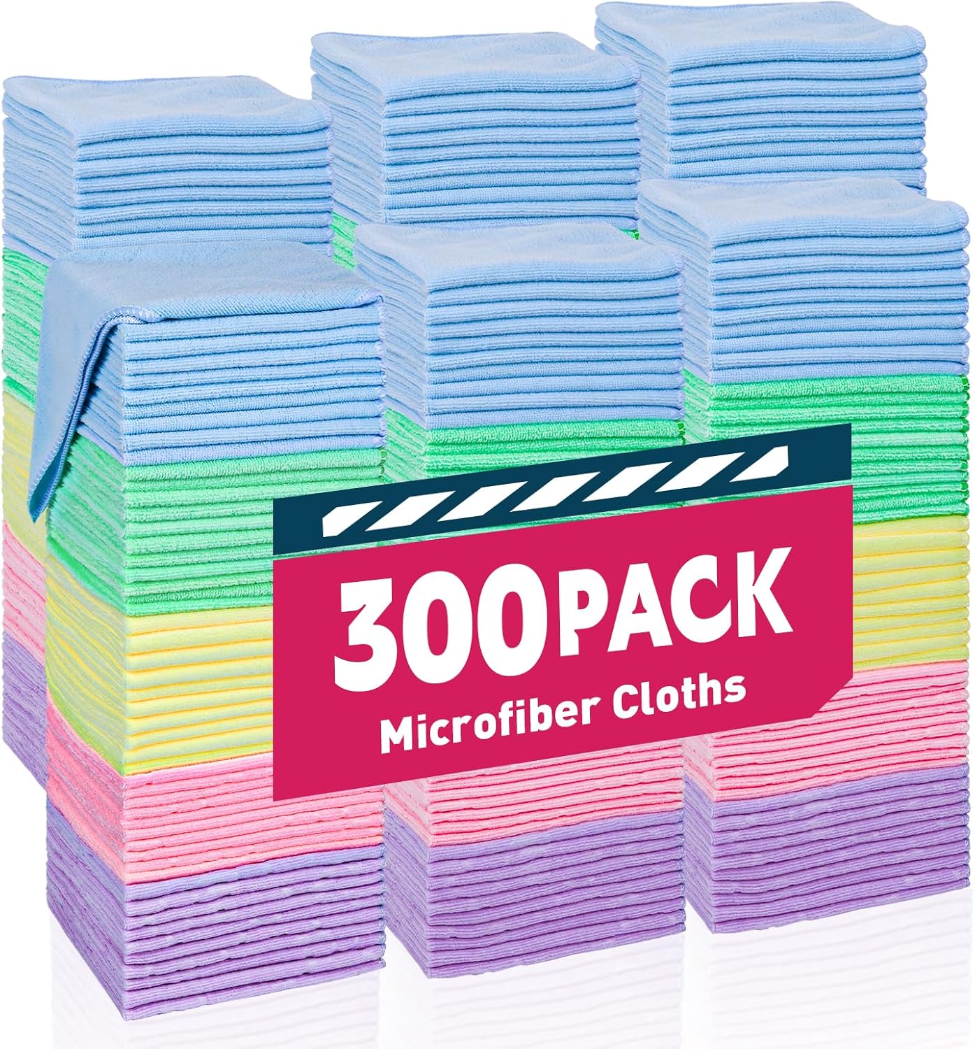 TEAWOO Microfiber Cleaning Cloths-50 Pack, Microfiber Towels Bulk, Towels for Cars & Home, Cleaning Rags 5 Colors Assorted (12x12 inches)