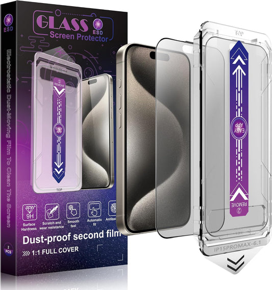 2 Pack Matte Screen Protector for iPhone 15 Pro Max 6.7-Inch Auto Dust Removal, No Bubbles, Tempered Glass Film, Easy Installation