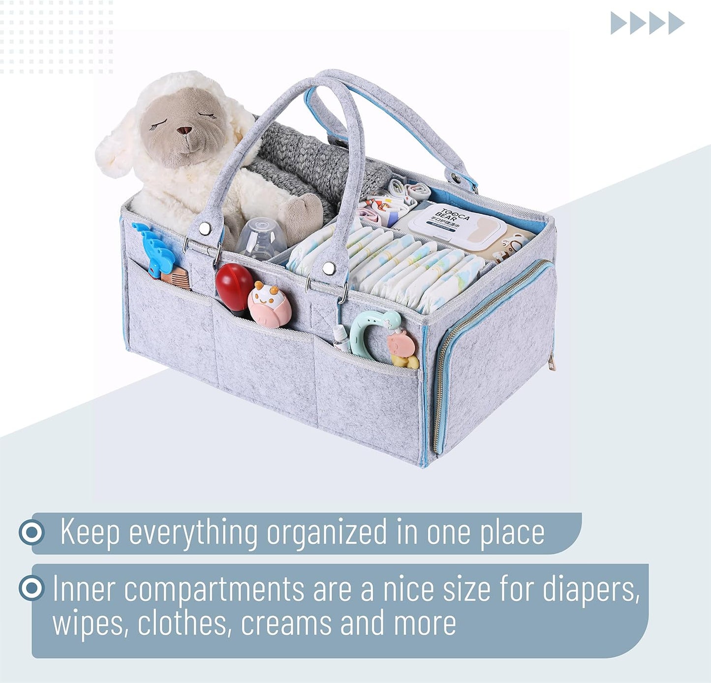 Mr. Pen- Baby Diaper Caddy Organizer, Gray, Blue Inside, Nursery Storage Bin and Car Organizer for Diapers and Baby Wipes