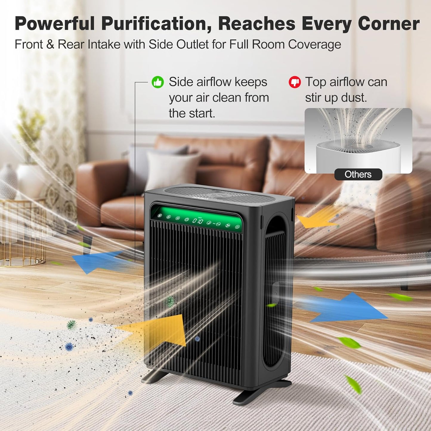 KNKA Air Purifier for Home Bedroom Large Room Up to 1,695 Ft² in 1 Hr, HEPA Sleep Mode Air Cleaner with Washable Pre-Filter, AHAM VERIFIDE, AQI Display, Pet Mode for Pets, Dust, Pollen, APH4000, Black