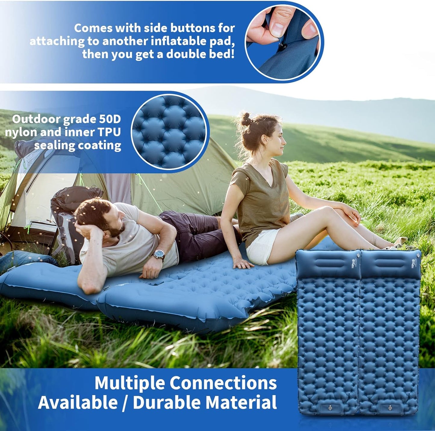 HiiPeak Sleeping Pad for Camping- Ultralight Inflatable Sleeping Mat with Built-in Foot Pump & Pillow, Upgraded Compact Camping Air Mattress for Tent, Backpacking, Hiking