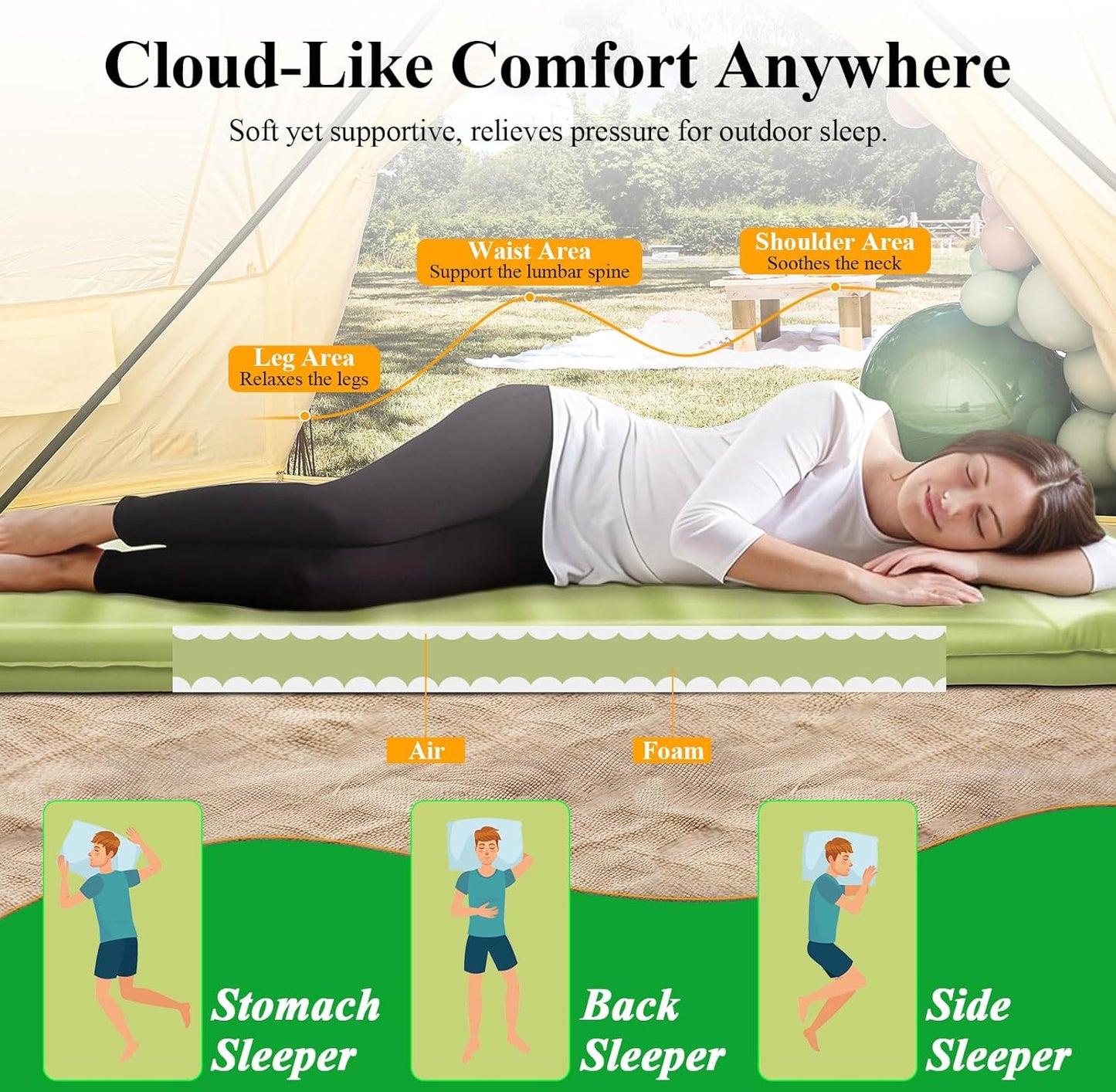 Minthouz Self Inflating Sleeping Pad, 4" Ultra-Thick Memory Foam Camping Pad with Pillow, Built-in Electric Pump Fast Inflating, 4-Season Camp Sleeping Mat for Camp/Car Travel/Tent