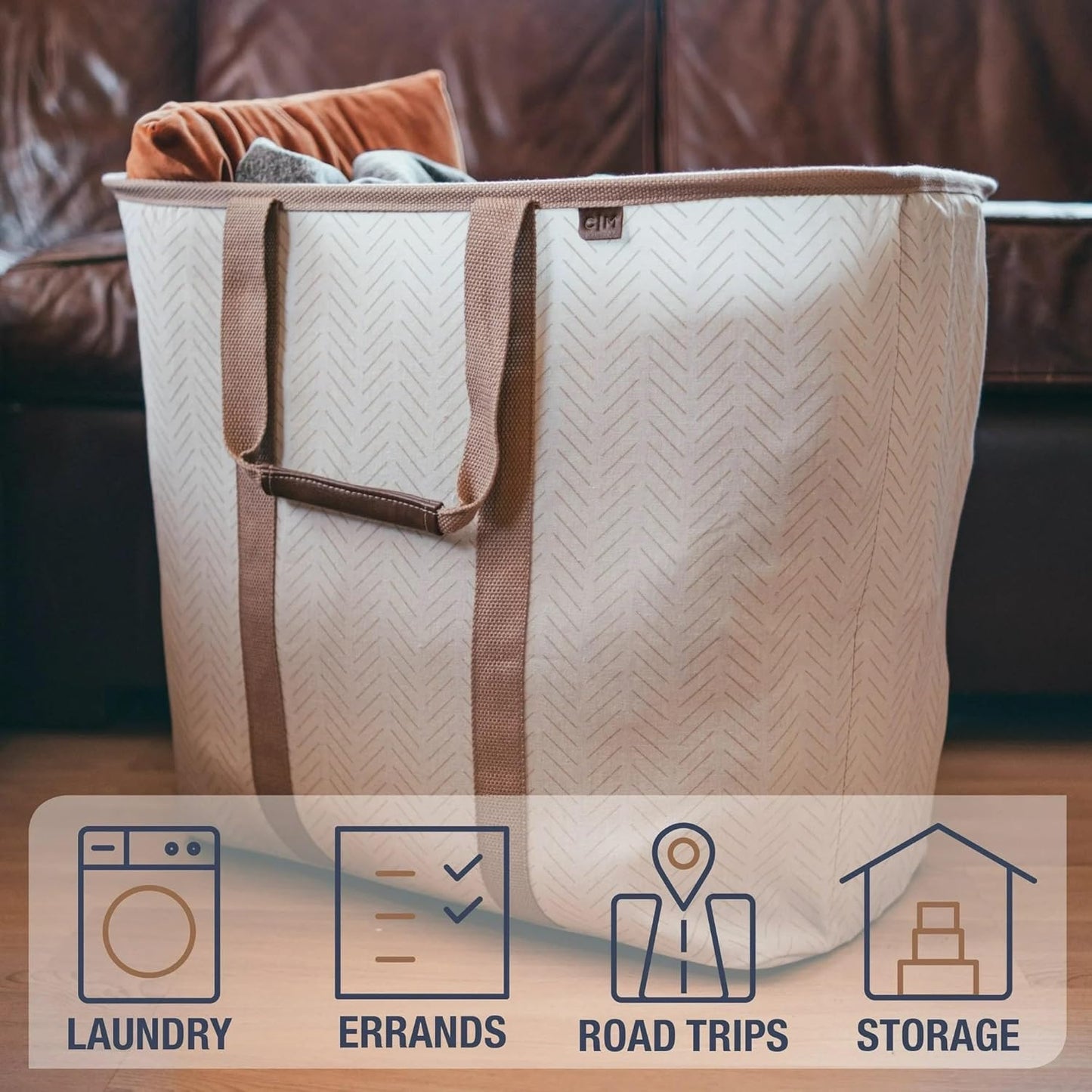 CleverMade Collapsible Fabric Laundry Hamper Premium, Mocha, 2 Pack | Upgrade Visible Laundry Storage | Refined Fabric and Vegan Leather Suit Open Rooms, While Structured Frame Carries 2 Loads