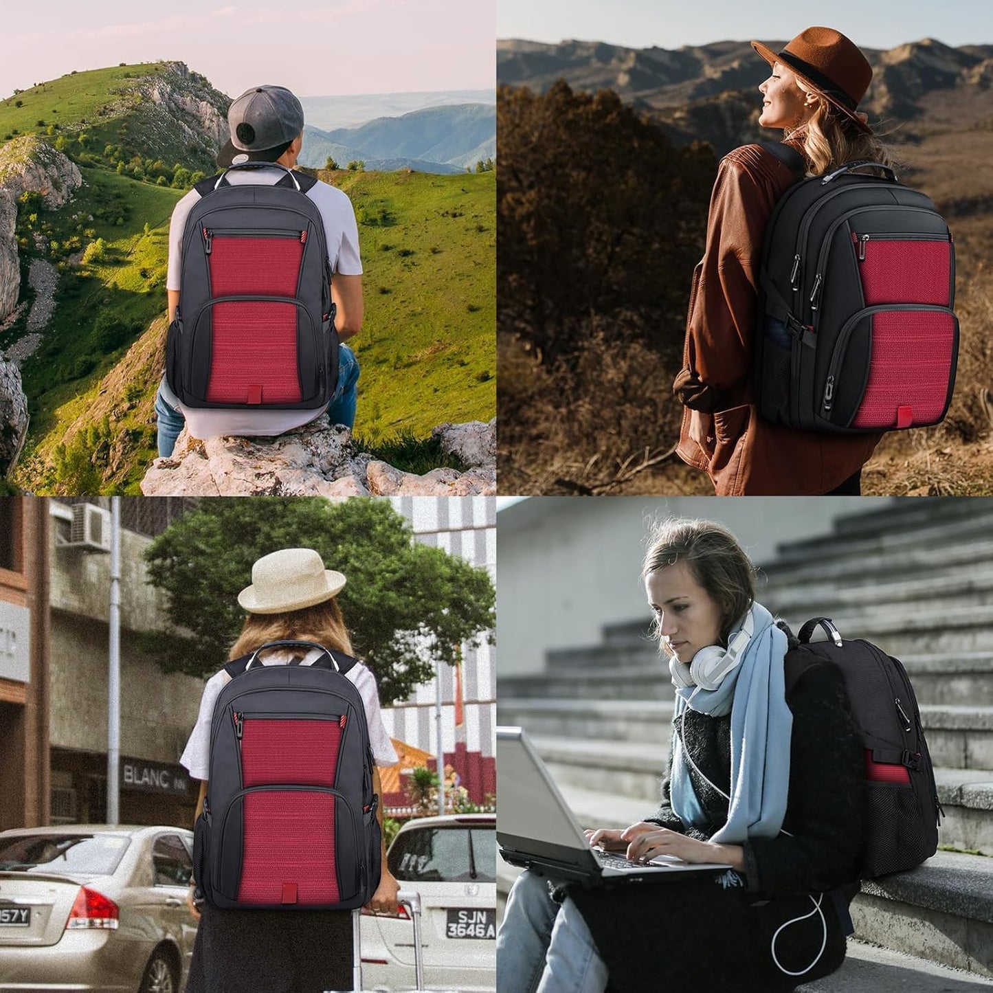ANTERK Extra Large Backpack, Travel Laptop Backpack, Sturdy TSA Water Resistant 17.3 Inch Carry on Backpacks, Anti Theft Business Computer Backpacks Gifts for Men Women, Red