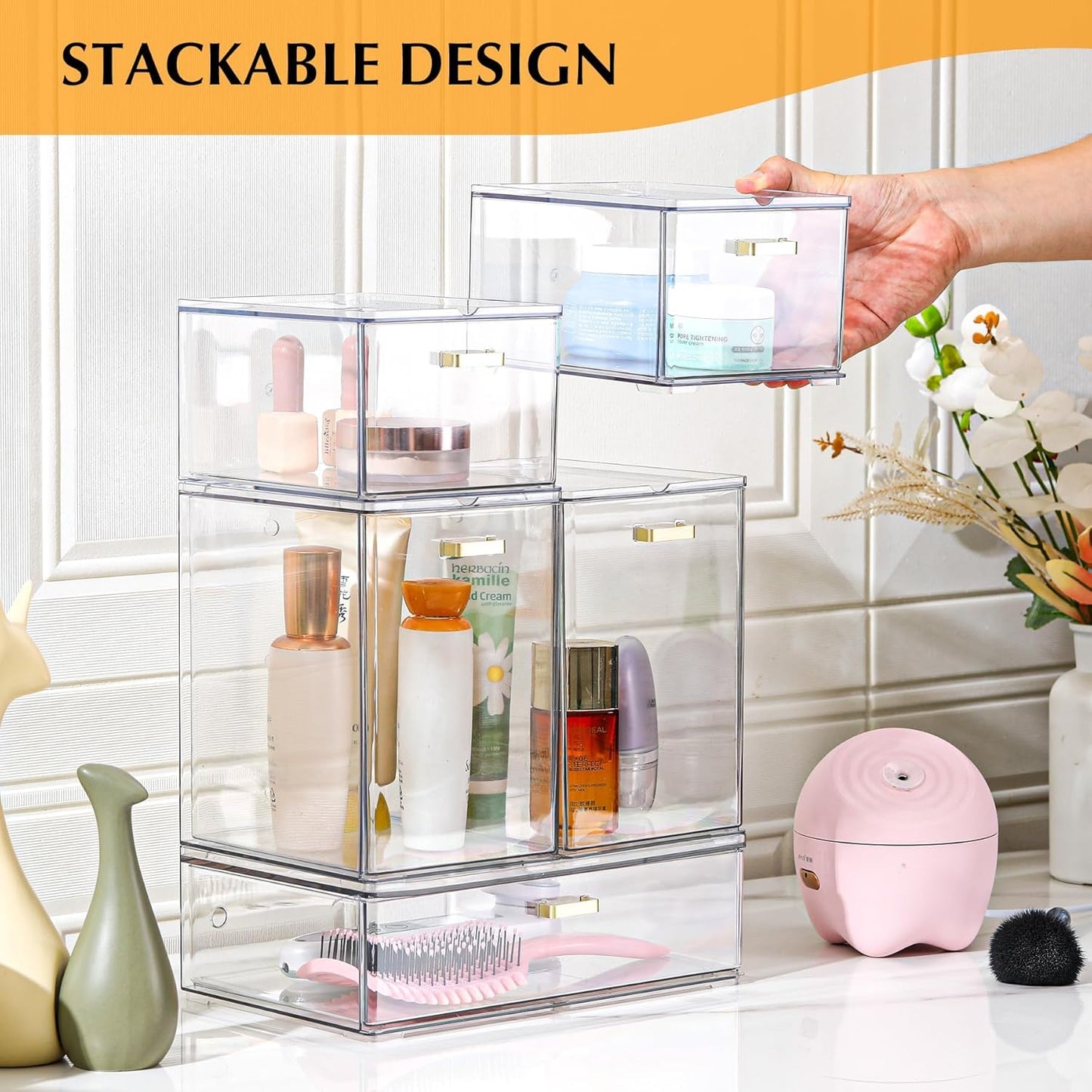 LALOBLUE Bottle Storage Organizer Baby, Set of 5 Stackable Storage Drawers for Bottles Station Organizer, Perfect for Makeup,Cabinet,Pantry Organization and Storage