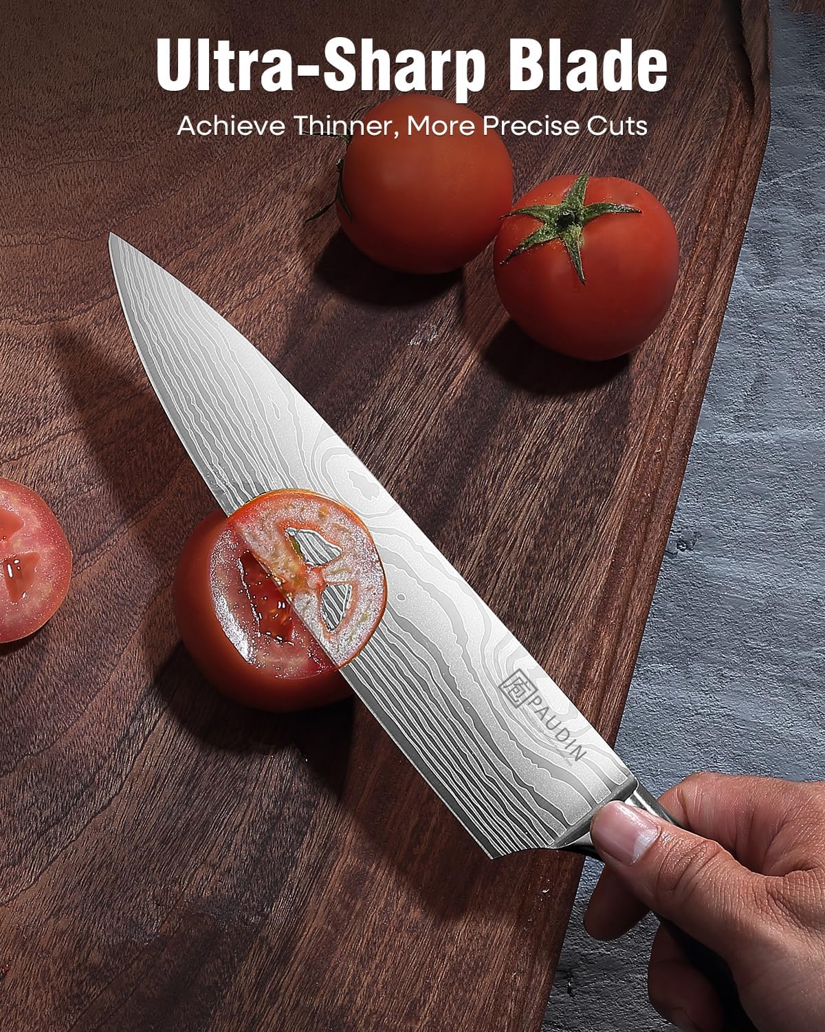 PAUDIN Knife Set, 5PCS Kitchen Knife Set without Block, Stainless Steel Chef Knife Set with Pakkawood Handle, Professional Kitchen Gift Sets for Cooking Lovers & Farther's Day
