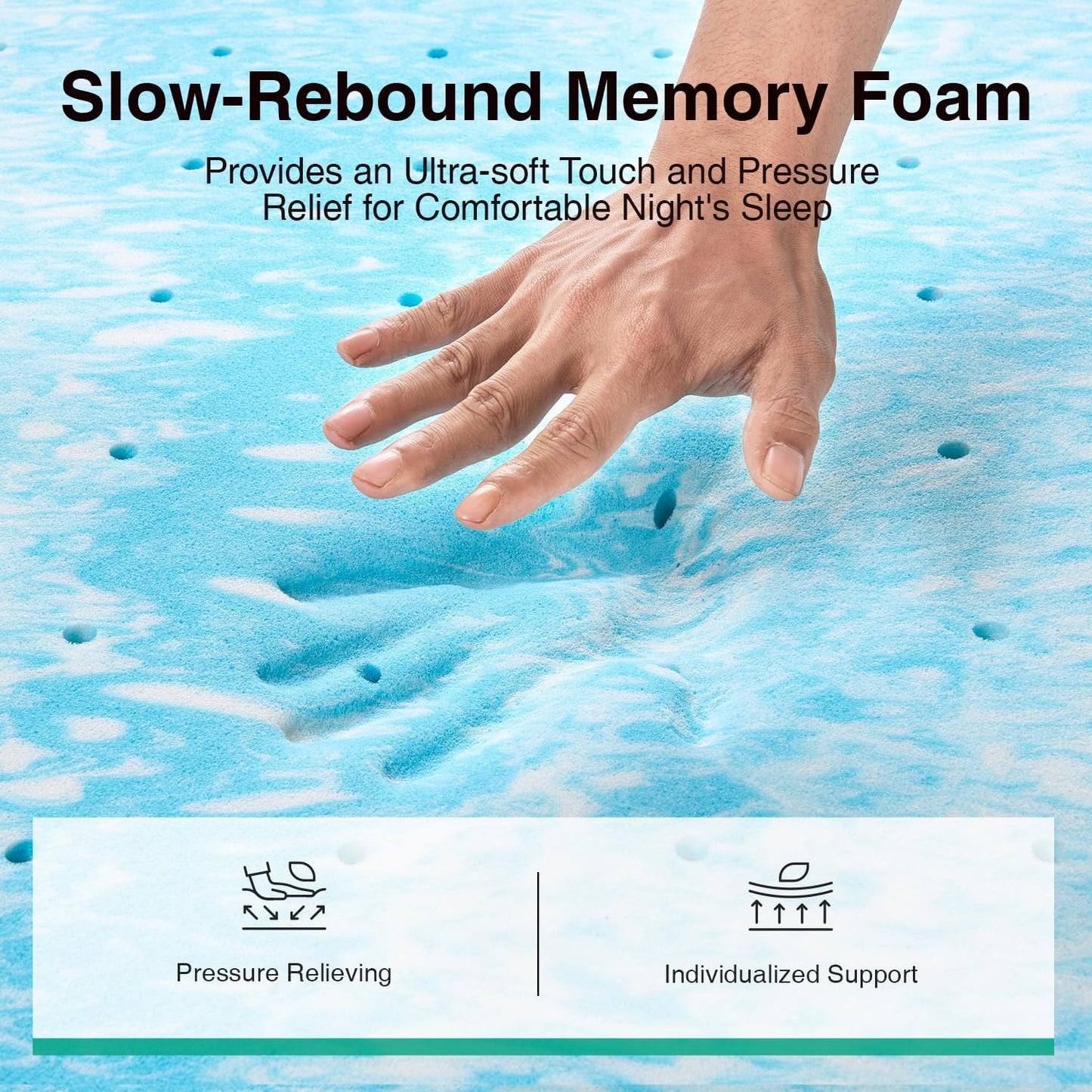 Novilla Twin Memory Foam Mattress Topper 3 Inch, Cooling Gel Infused, Ventilated Pressure Relief Pad, Medium Comfort for Sofa, RV, Camper, Dorm Room