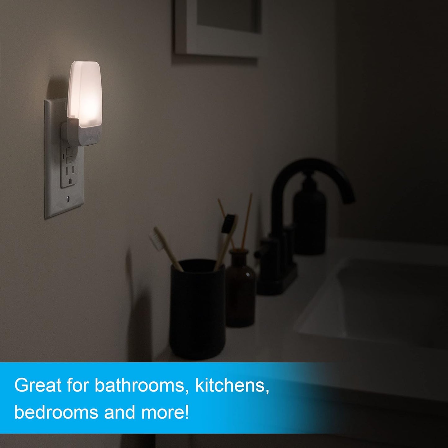 GE LED Night Light, Plug-in, Dusk to Dawn Sensor, Warm White, Ambient Lighting, Ideal for Kids and Adults Bedroom, Bathroom, Nursery, Hallway, Kitchen, 46882, 4 Pack