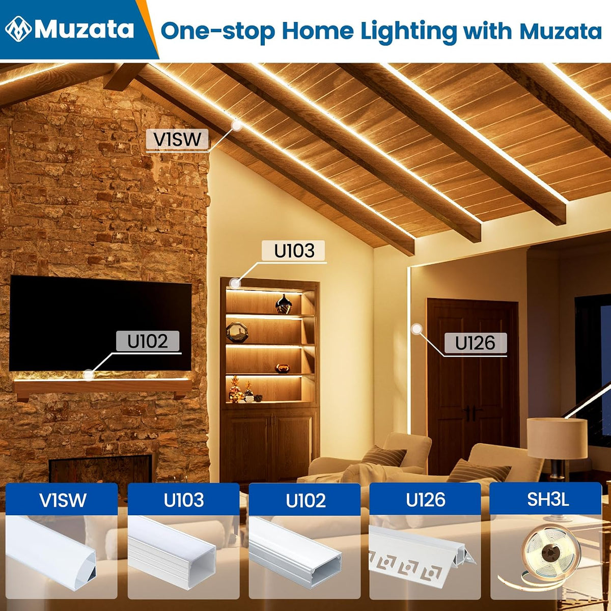 Muzata 20Pack 3.3FT Silver V-Shape Corner LED Channel Milky Cover V1SW WW